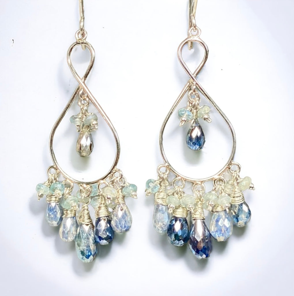 Blue Gemstone Sterling Silver Boho Chandelier Earrings