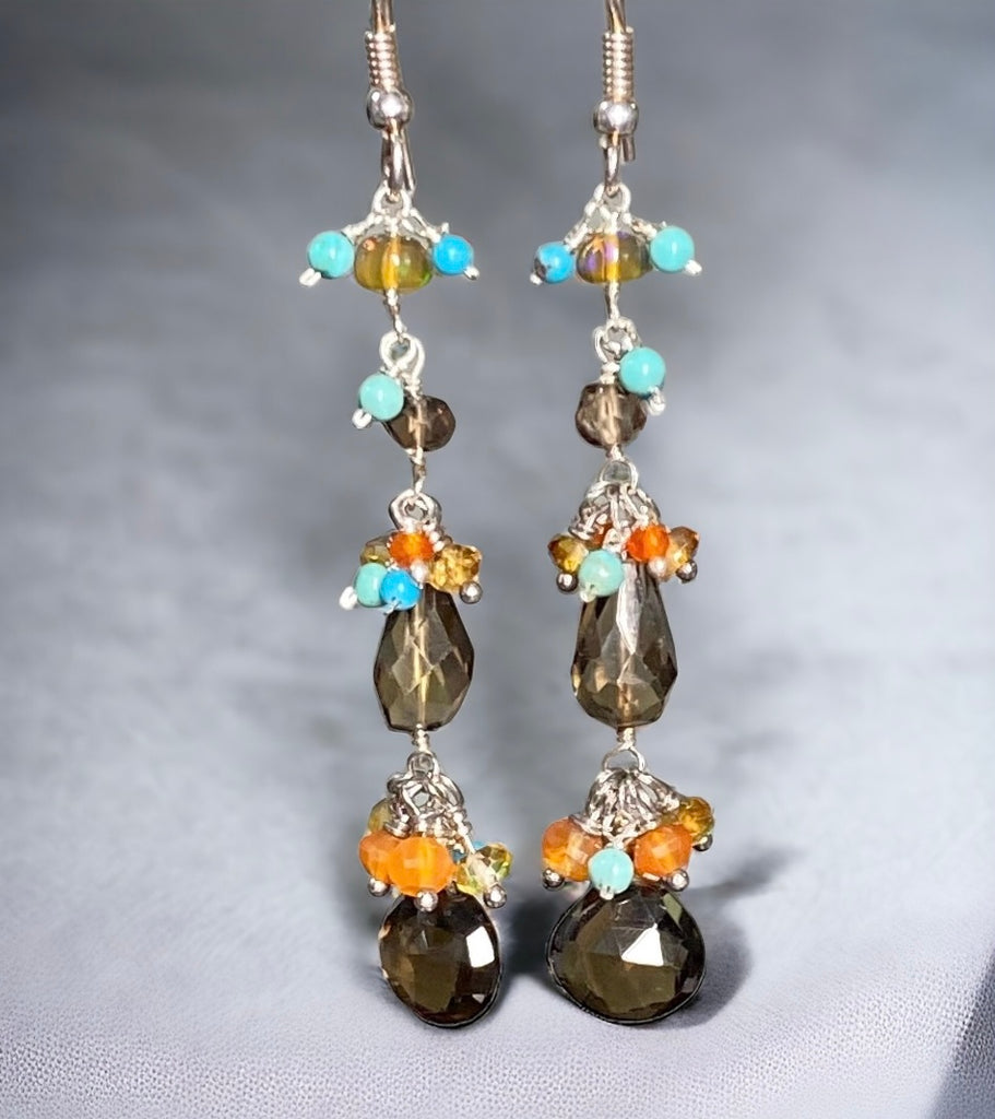 Smokey Quartz Dangle Earrings Sterling Silver, Boho Style - Doolittle