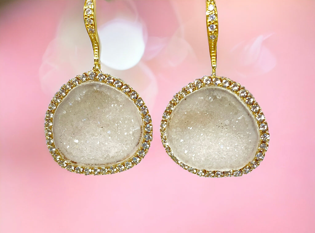 Ivory White Tabasco Geode Earrings Diamond Style Bridal Earrings