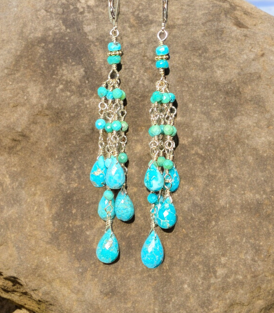 Turquoise Tassel Earrings Gold Long Boho Dangle Earrings