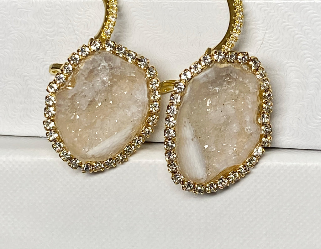 Ivory White Tabasco Geode Dangle Earrings Diamond Style