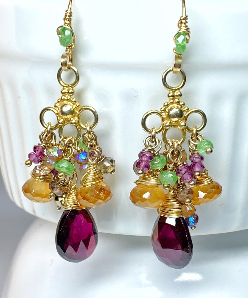 Garnet Chandelier Earrings Gold Vermeil