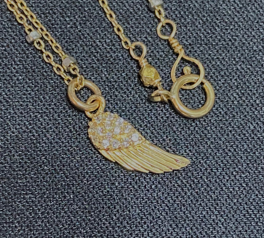 Dainty Pave Angel Wing Charm Necklace