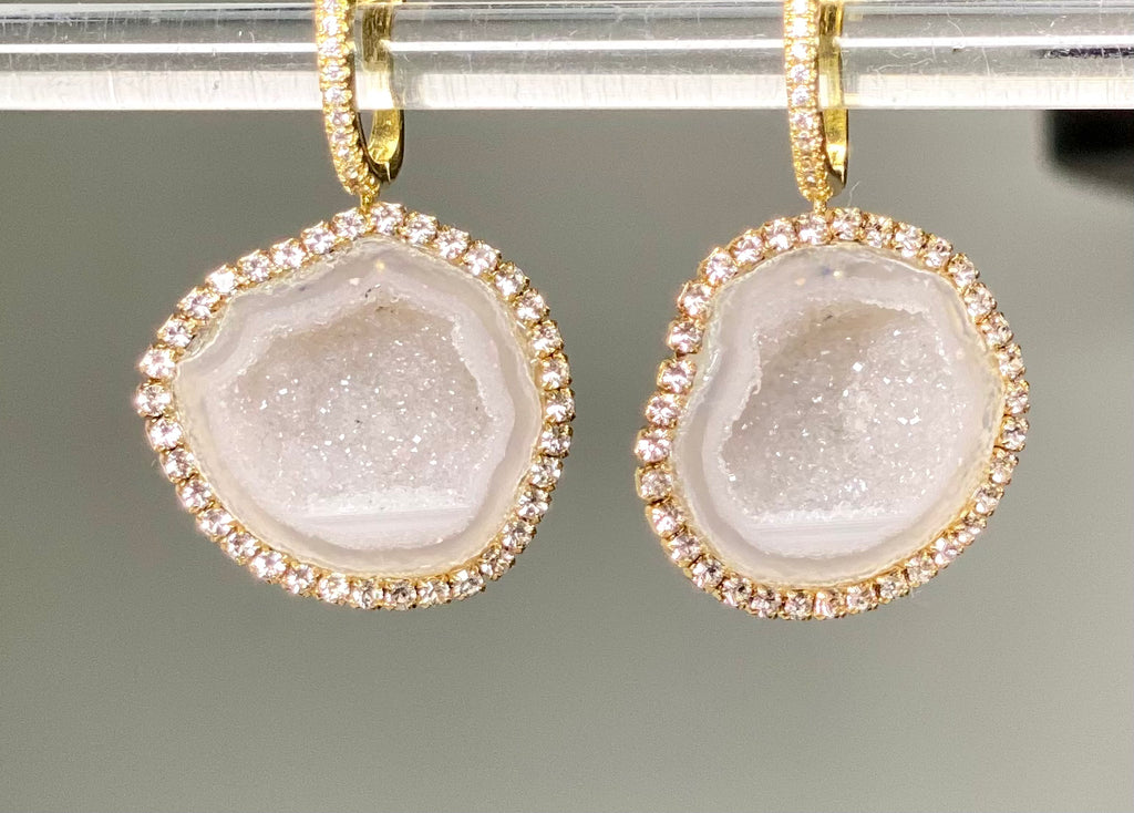 Ivory White Tabasco Geode Earrings Diamond Style