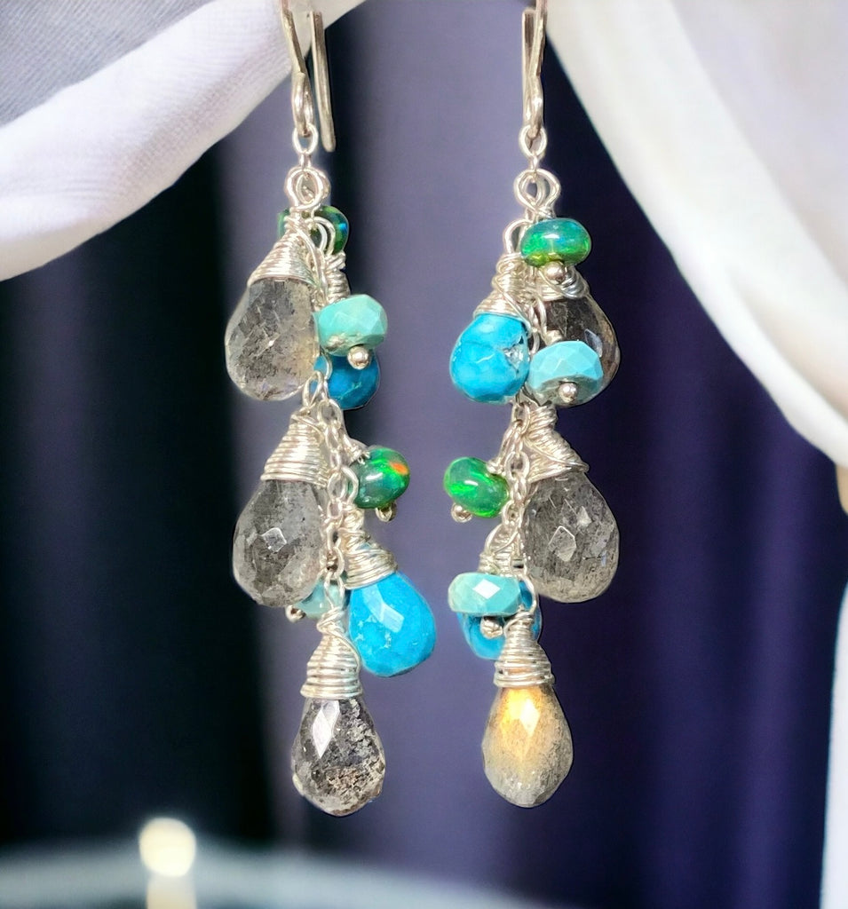 Turquoise, Labradorite and Sterling Silver Dangle Earrings - Doolittle