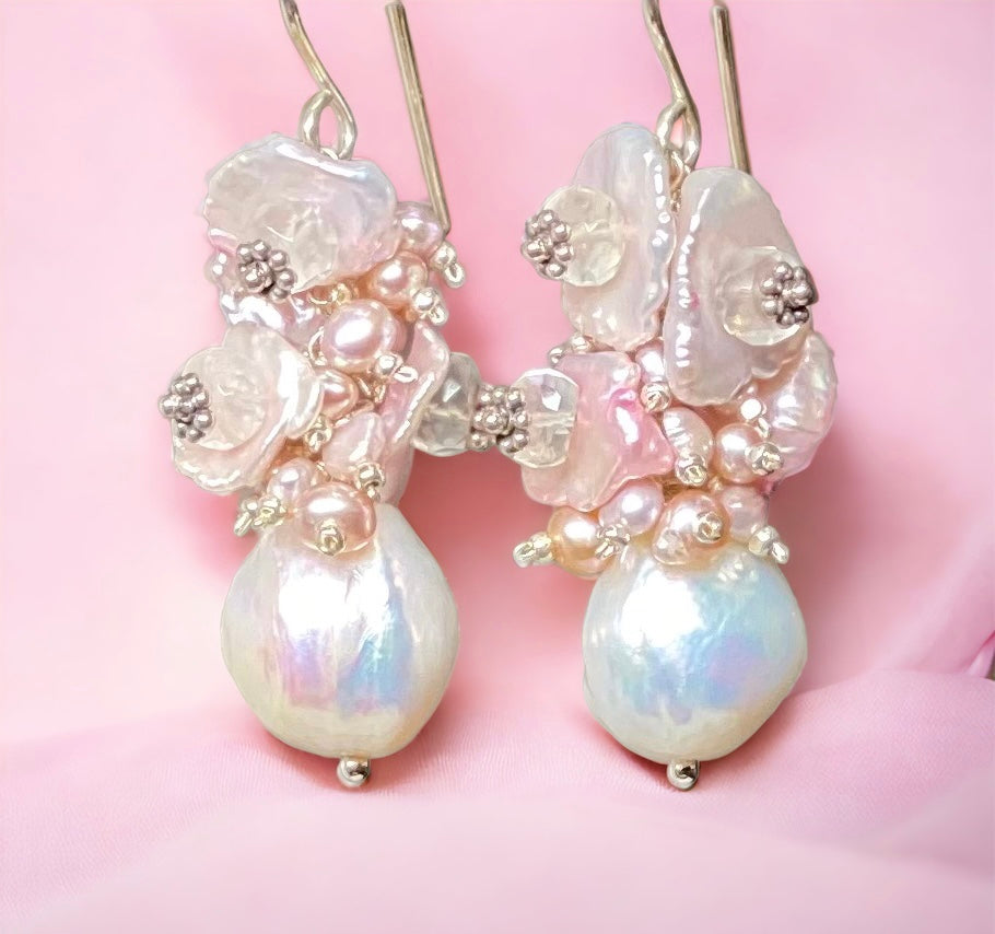 Blush Pink Keishi Pearl Cluster Earrings