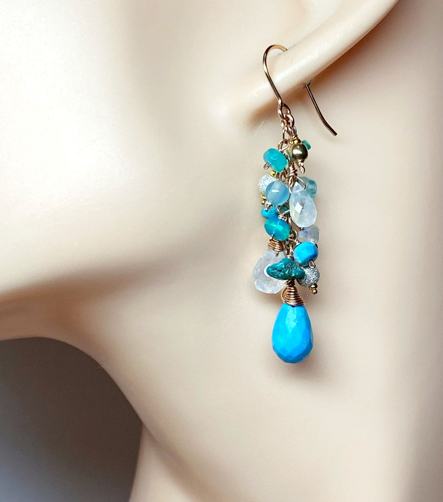 Gemstone Dangle Earrings Turquoise Rose Gold Fill