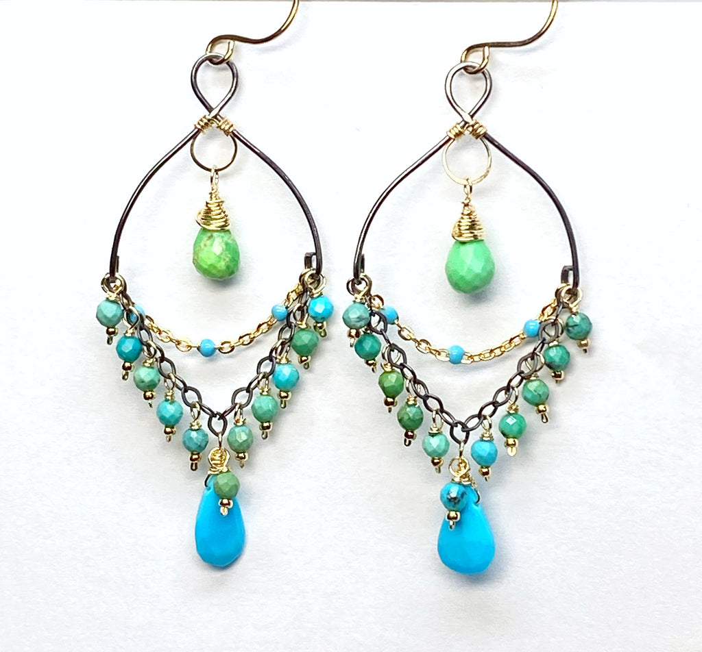 Turquoise Gemstone Mixed Metal Chandelier Earrings