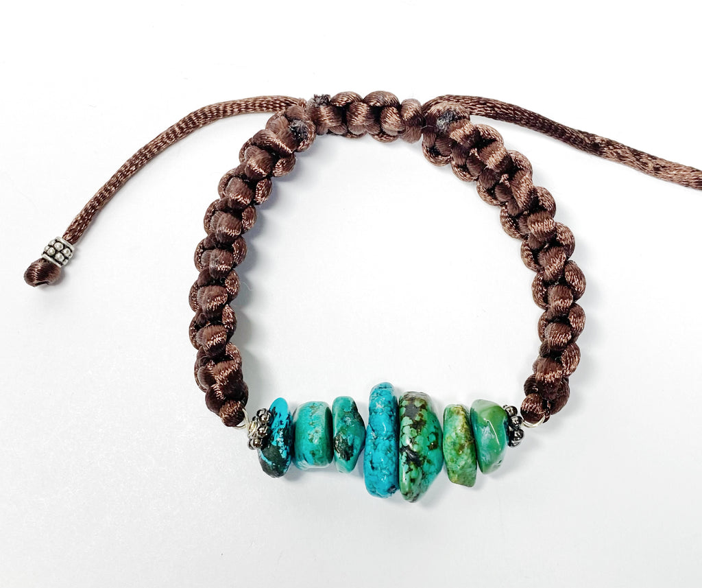 Turquoise Nugget Gemstone Brown Macrame Bracelet Boho