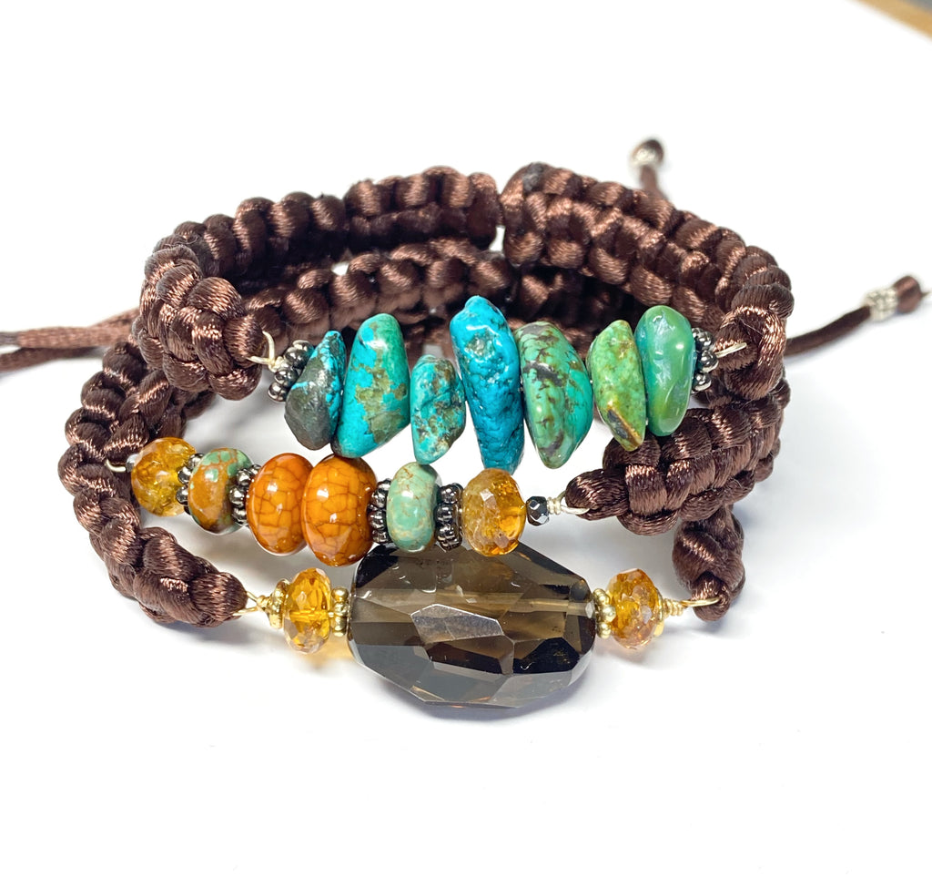 Turquoise Nugget Gemstone Brown Macrame Bracelet Boho