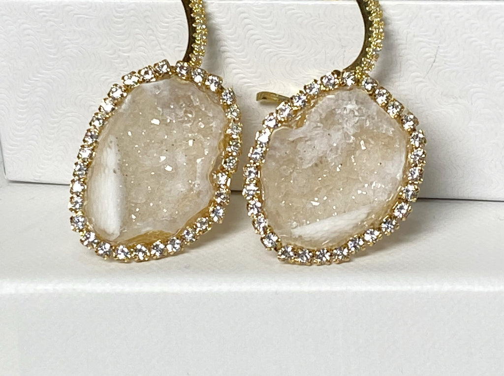 Ivory White Tabasco Geode Dangle Earrings Diamond Style