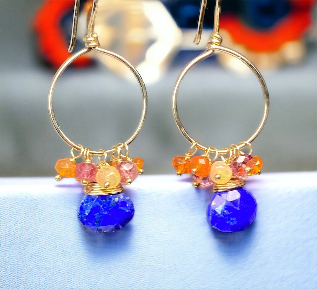 Mexican Fire Opal and Blue Lapis Earrings
