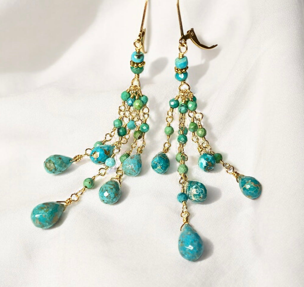 Turquoise Tassel Earrings Gold Long Boho Dangle Earrings 2