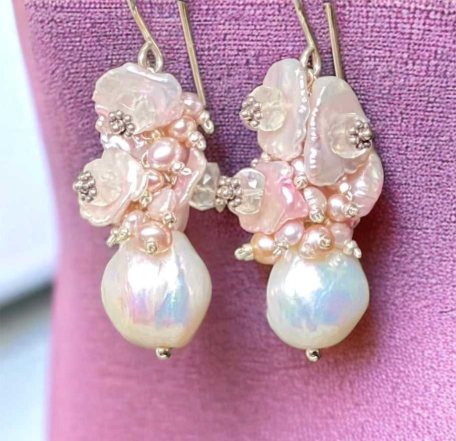 Blush Pink Keishi Pearl Cluster Earrings