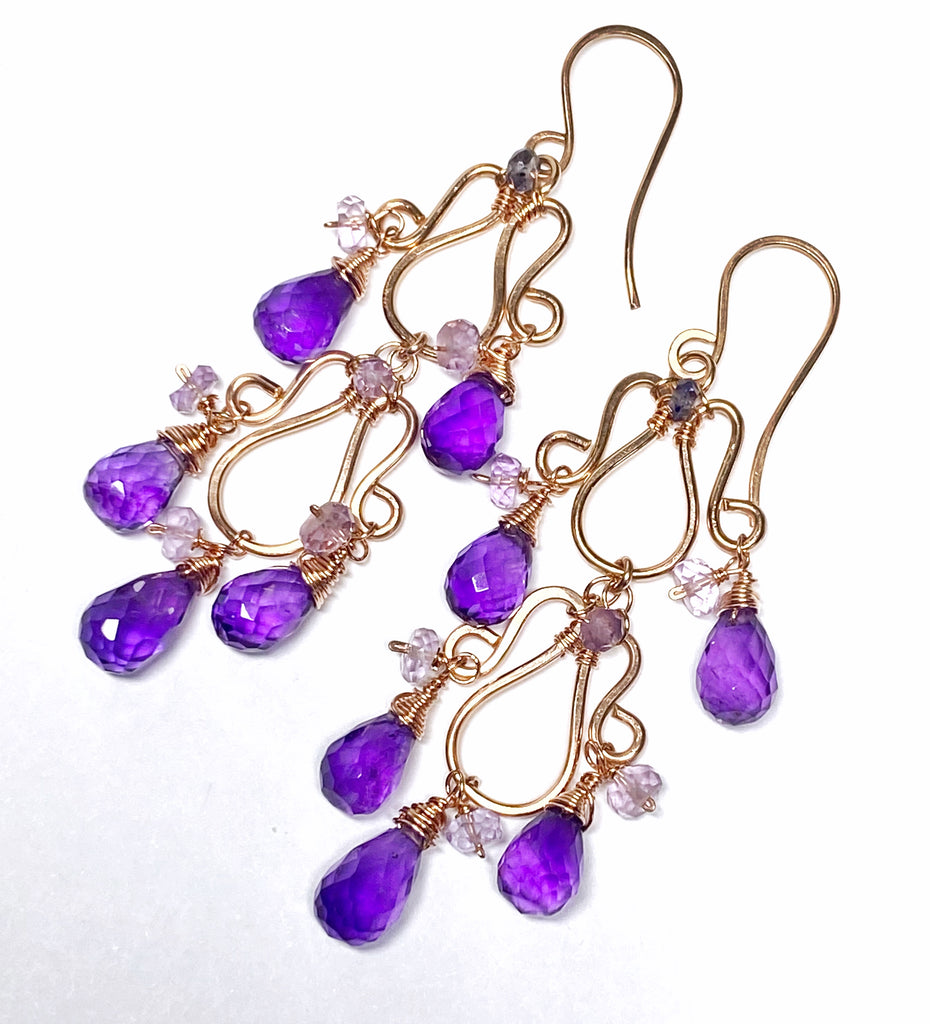 Amethyst Gemstone Chandelier Earrings Rose Gold Fill