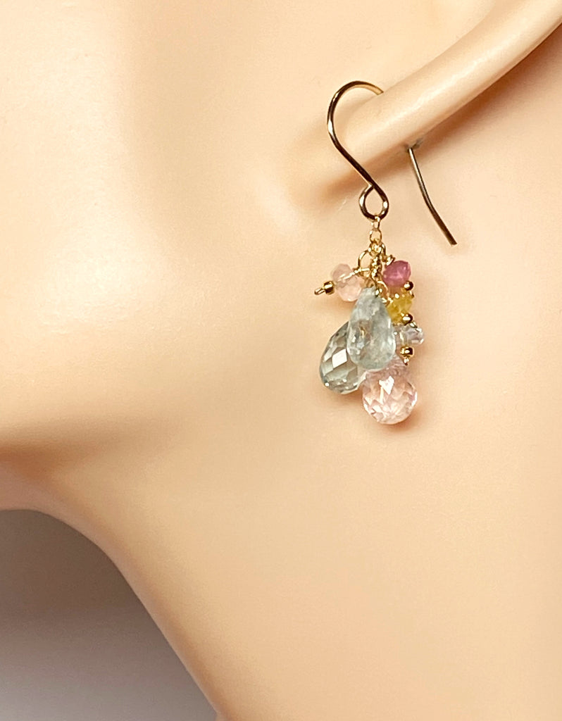 Aquamarine Dangle Earrings, Gold Fill, Rose Gold Fill, Sterling Silver