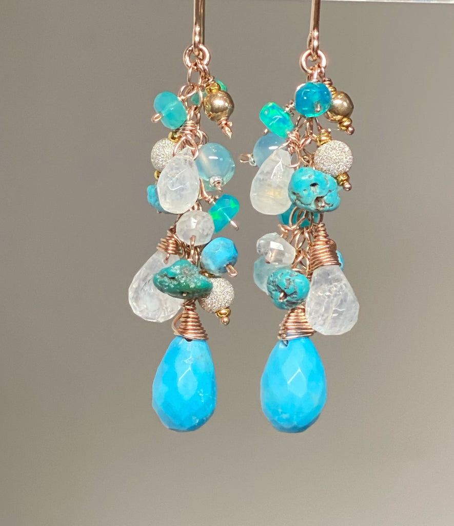 Gemstone Dangle Earrings Turquoise Rose Gold Fill