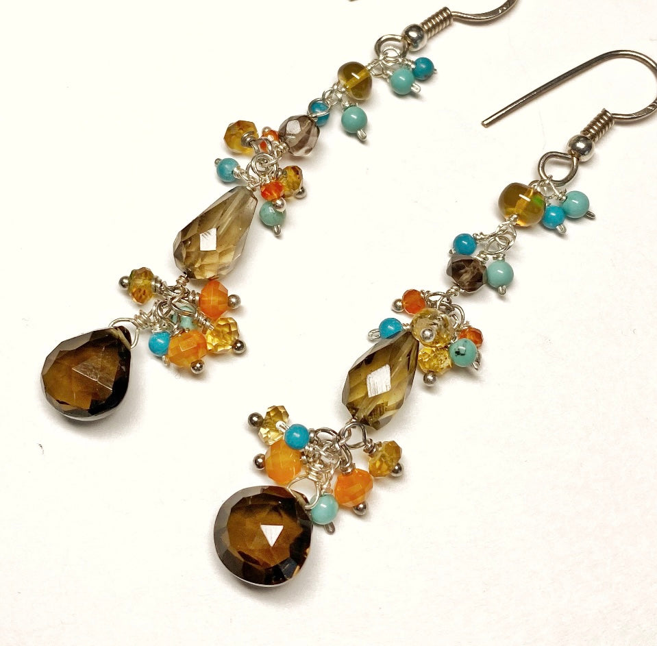 Smokey Quartz Dangle Earrings Sterling Silver, Boho Style - Doolittle