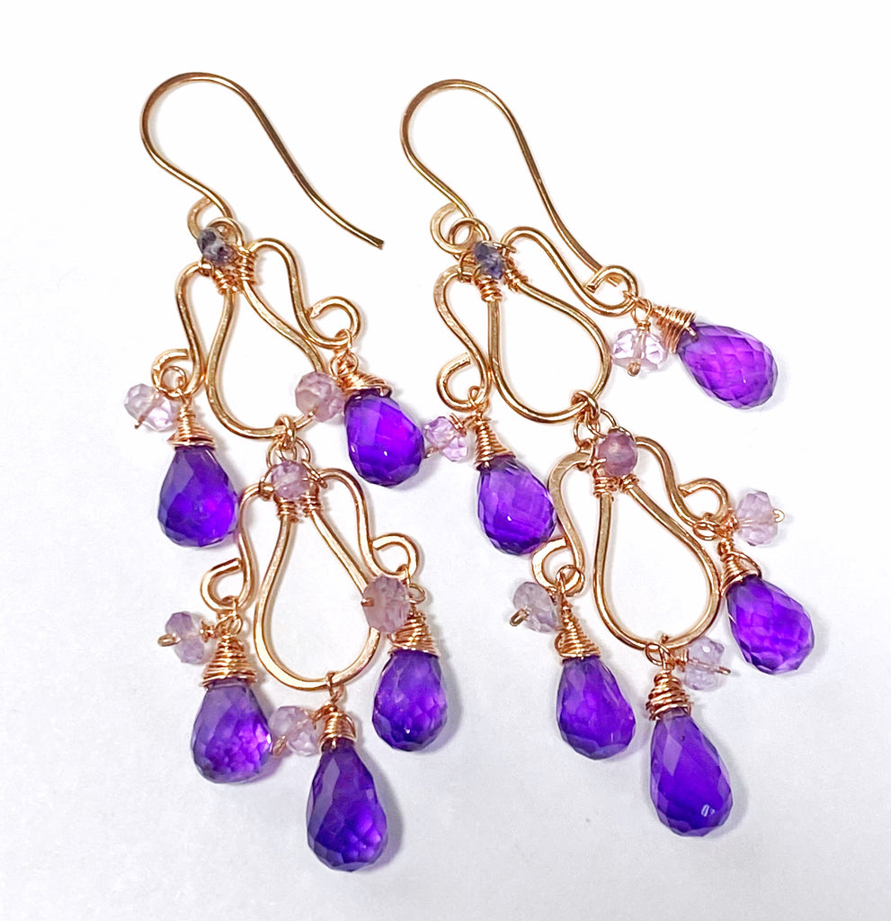 Amethyst Gemstone Chandelier Earrings Rose Gold Fill