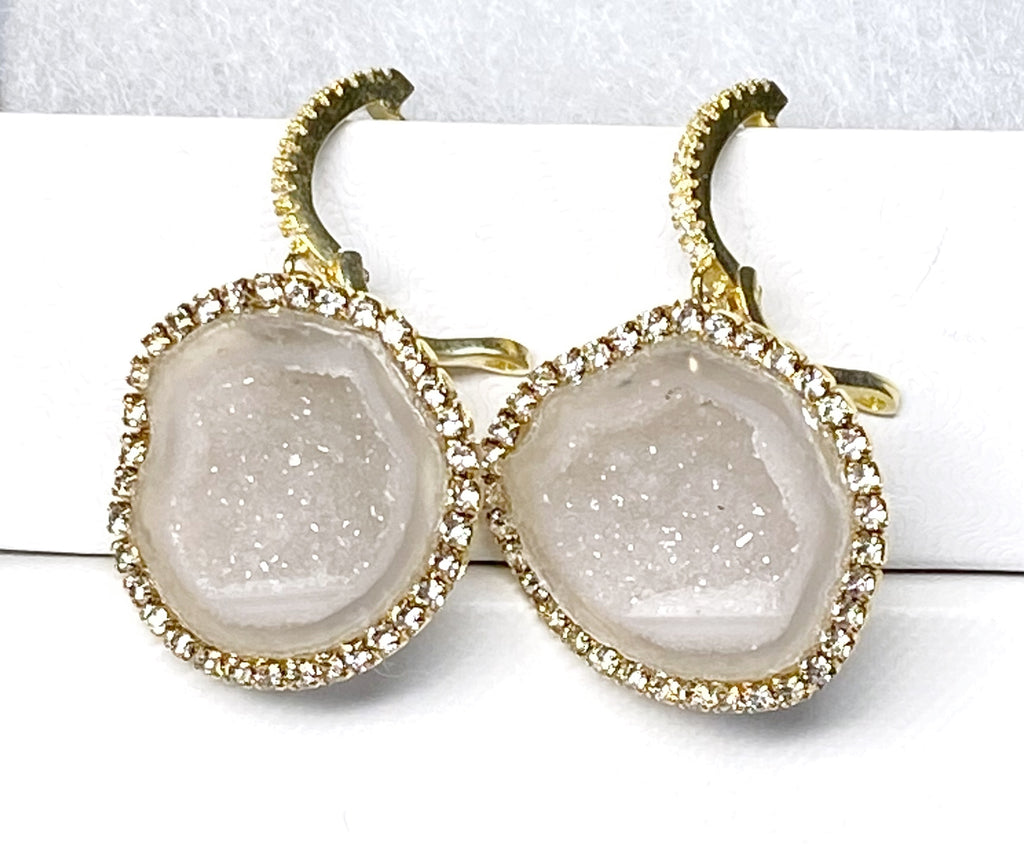 Ivory White Tabasco Geode Earrings Diamond Style