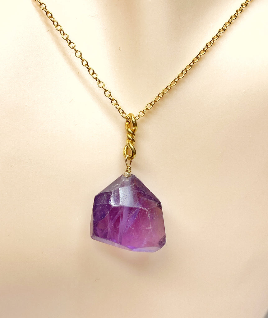 Amethyst Faceted Nugget Pendant, Dainty Gold Fill Necklace