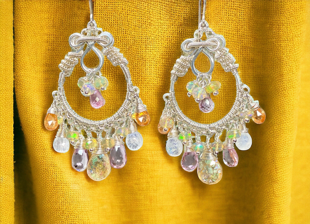 Mystic Citrine Moonstone Opal Pink Topaz Hoop Earrings in Sterling Silver