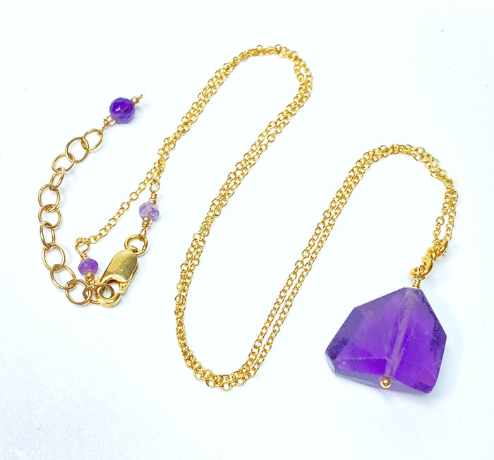 Amethyst Faceted Nugget Pendant, Dainty Gold Fill Necklace