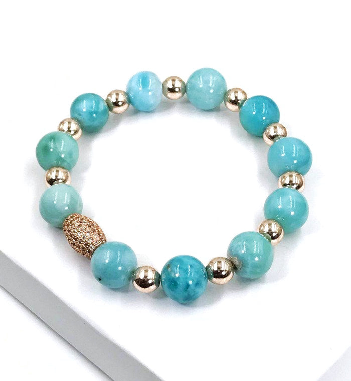 Rose Gold Gemstone Larimar Stretch Bracelet