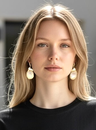 Ivory Tabasco Geode Earrings with Keishi Pearl and Natural Zircon Gem Clusters