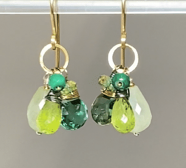 Green Gemstone Mixed Metal Dangle Earrings Prehnite Green Quartz Peridot