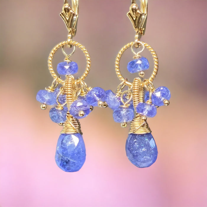 Tanzanite Cluster Earrings Gold Fill Dangle Earrings - Doolittle