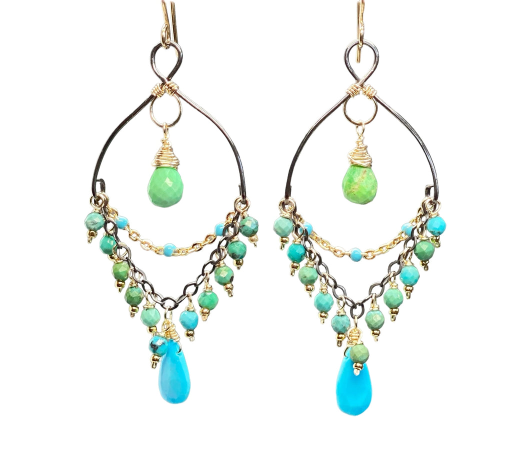 Turquoise Gemstone Mixed Metal Chandelier Earrings