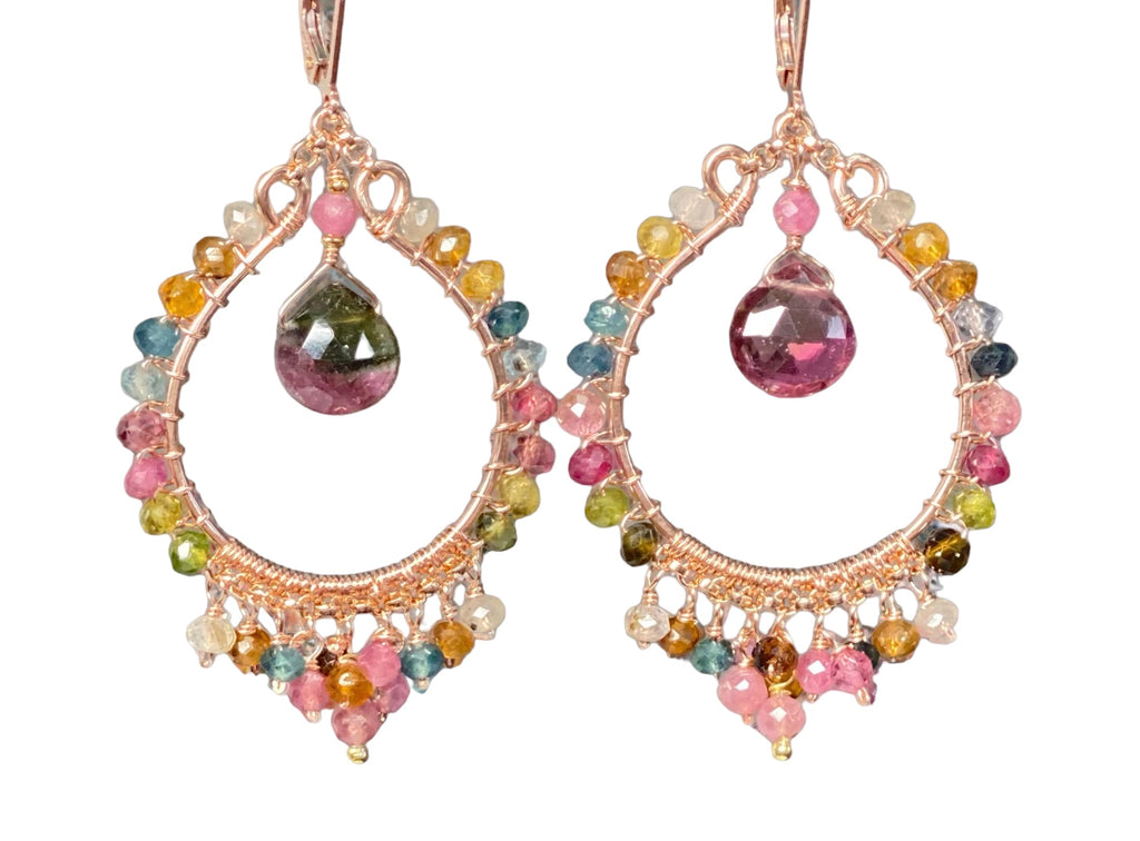 Tourmaline Rose Gold Hoop Chandelier Earrings