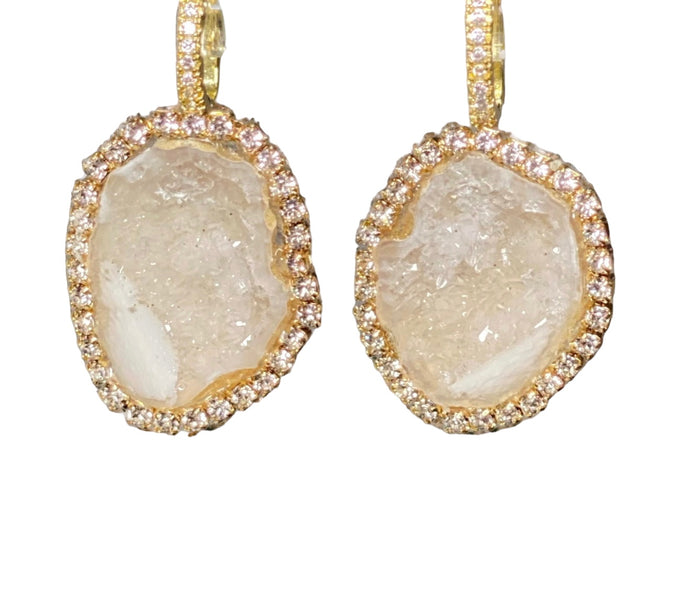 Ivory White Tabasco Geode Dangle Earrings Diamond Style