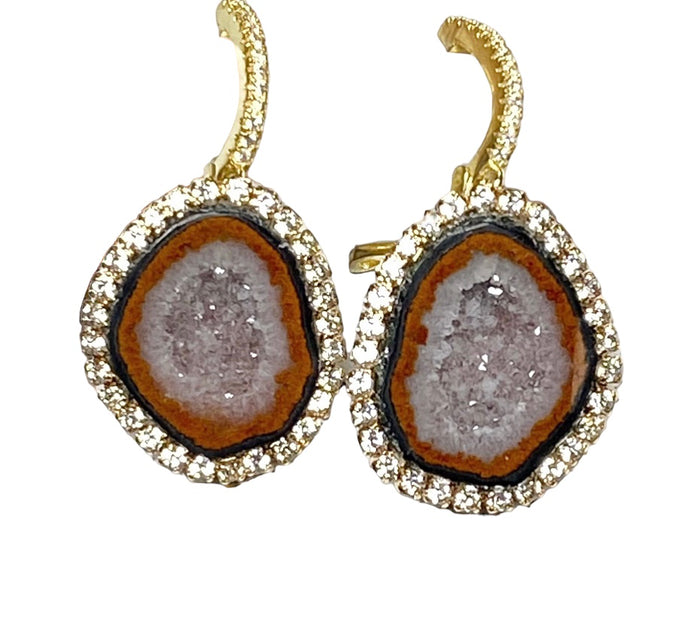 Grey Russet Tabasco Geode Druzy Earrings Diamond Style Dangle Earrings