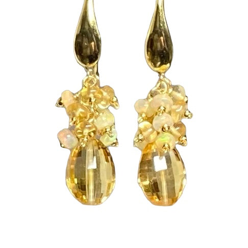 Citrine and Opal Cluster Earrings in Gold Fill