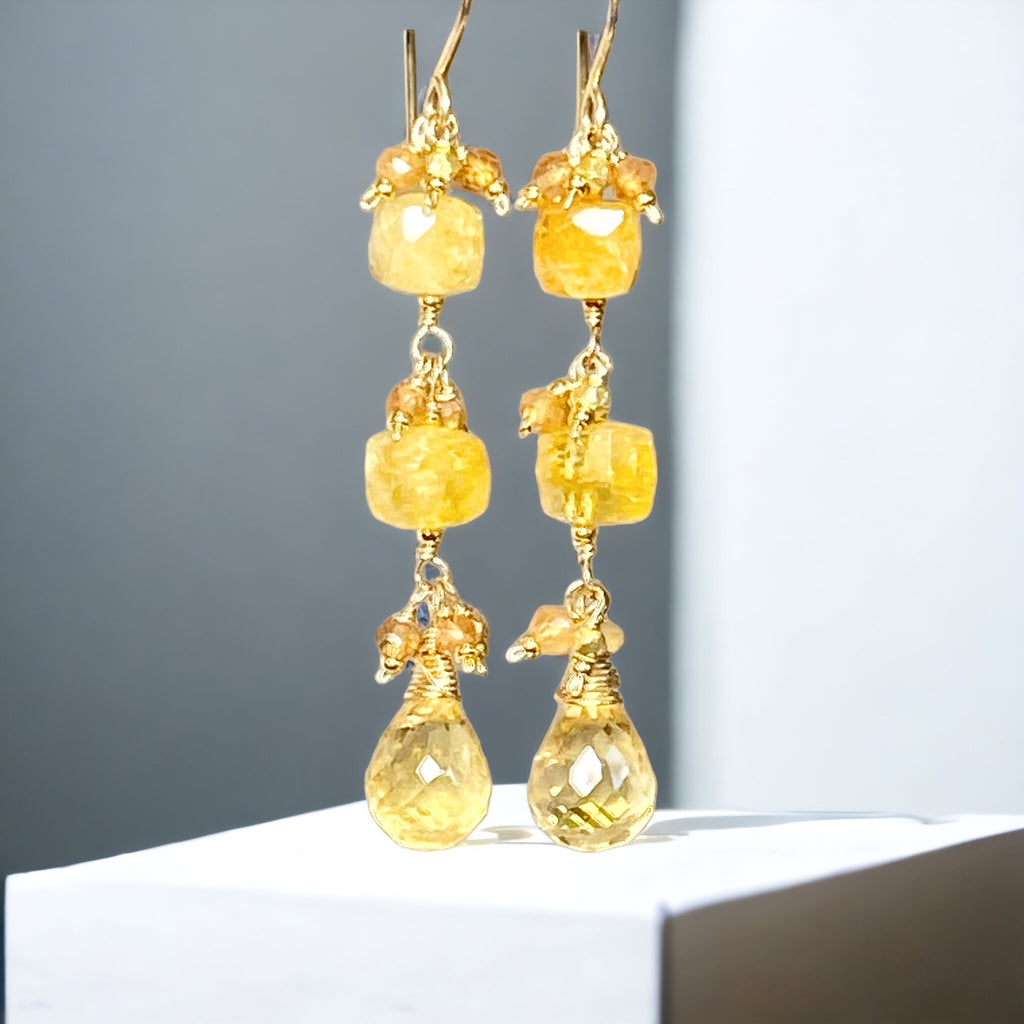 Long Citrine Dangle Earrings Gold Fill or Sterling Silver