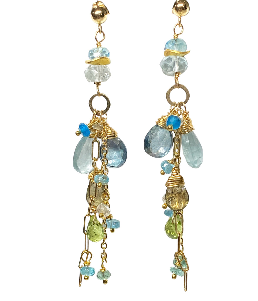 Aquamarine and Gemstone Dangle Long Earrings