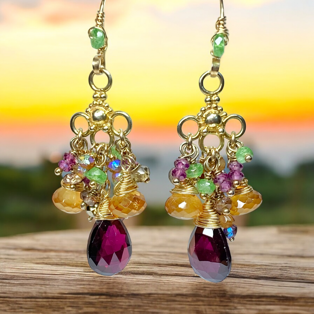 Garnet Chandelier Earrings Gold Vermeil