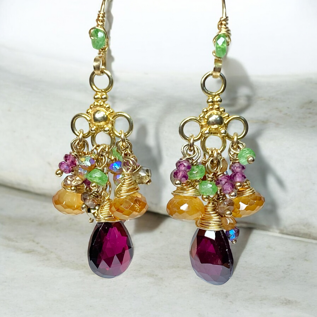 Garnet Chandelier Earrings Gold Vermeil