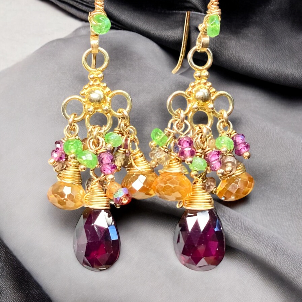 Garnet Chandelier Earrings Gold Vermeil