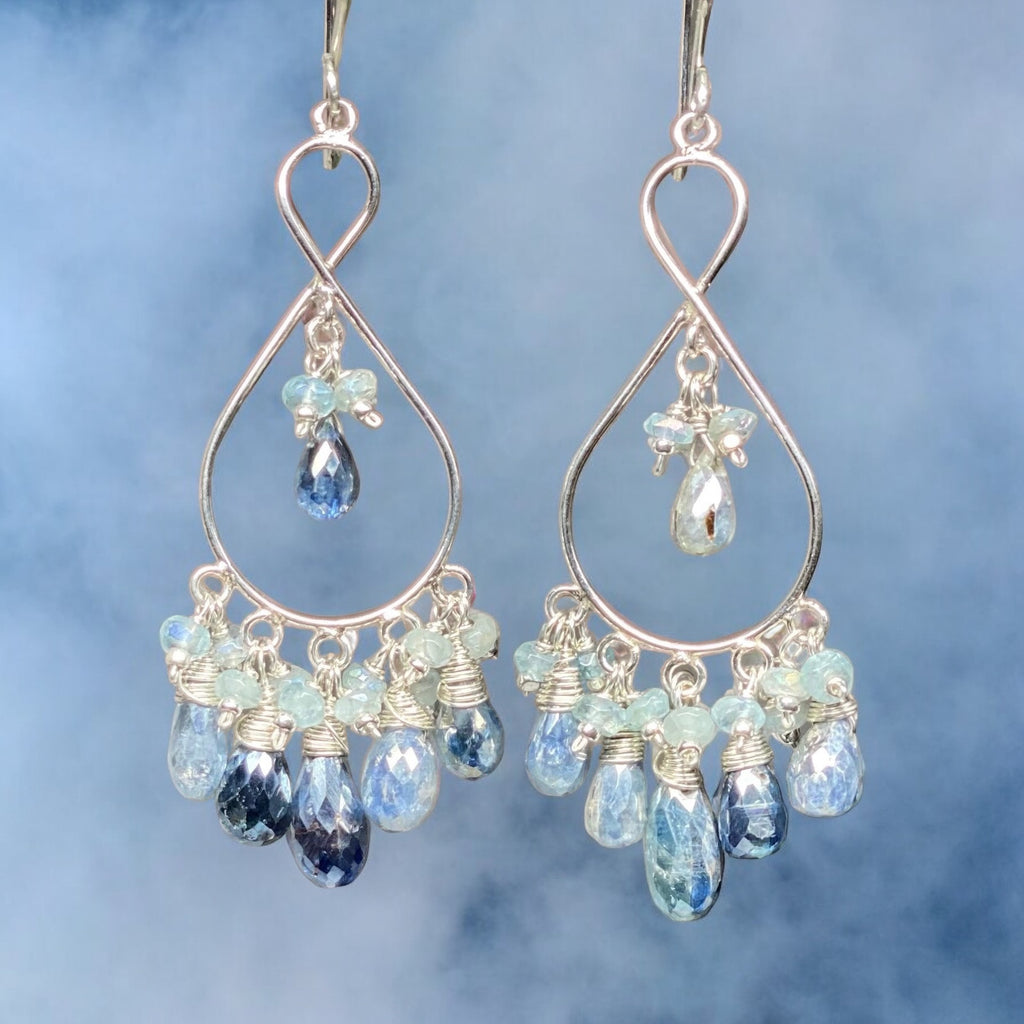 Blue Gemstone Sterling Silver Boho Chandelier Earrings