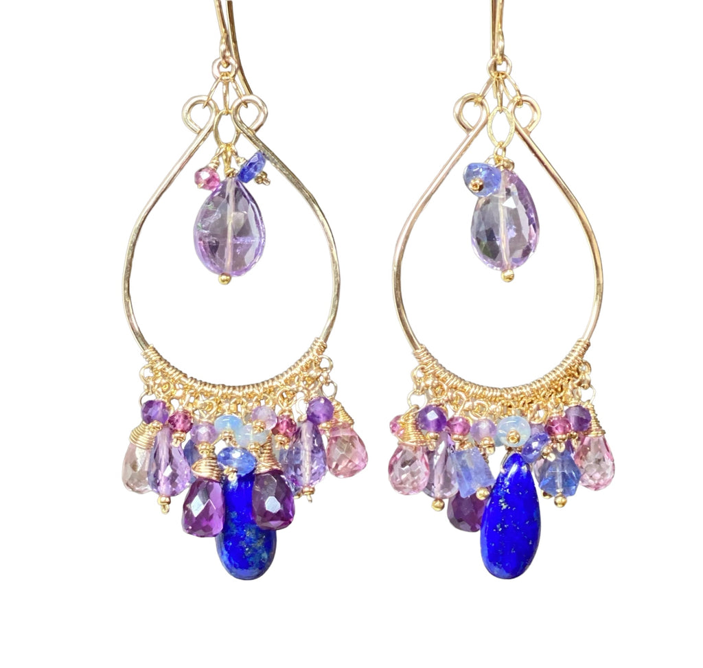 Gemstone Statement Chandelier Earrings in Pink, Lavender, Blue, Purple 3