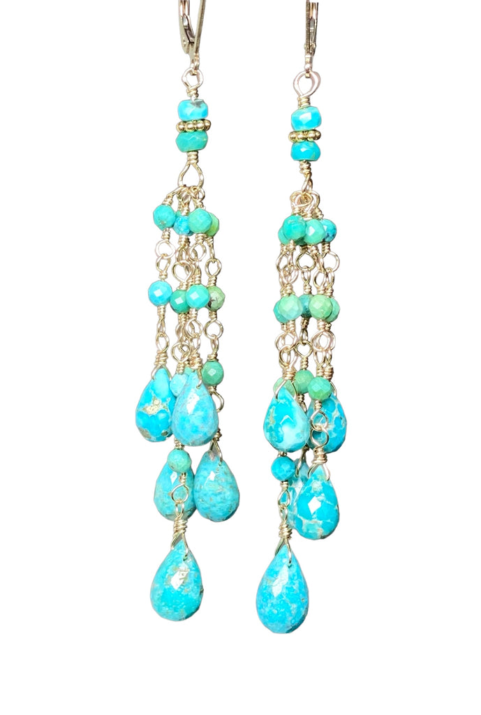 Turquoise Tassel Earrings Gold Long Boho Dangle Earrings 2