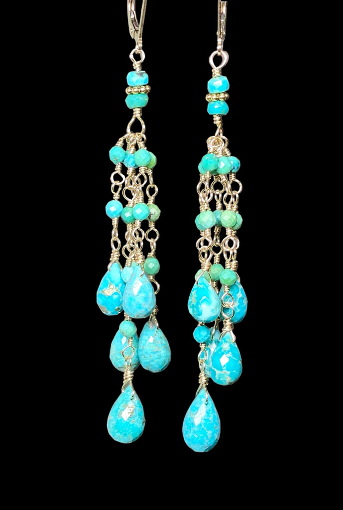 Turquoise Tassel Earrings Gold Long Boho Dangle Earrings 2