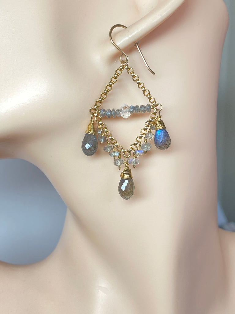 Labradorite Chandelier Earrings Gold Fill