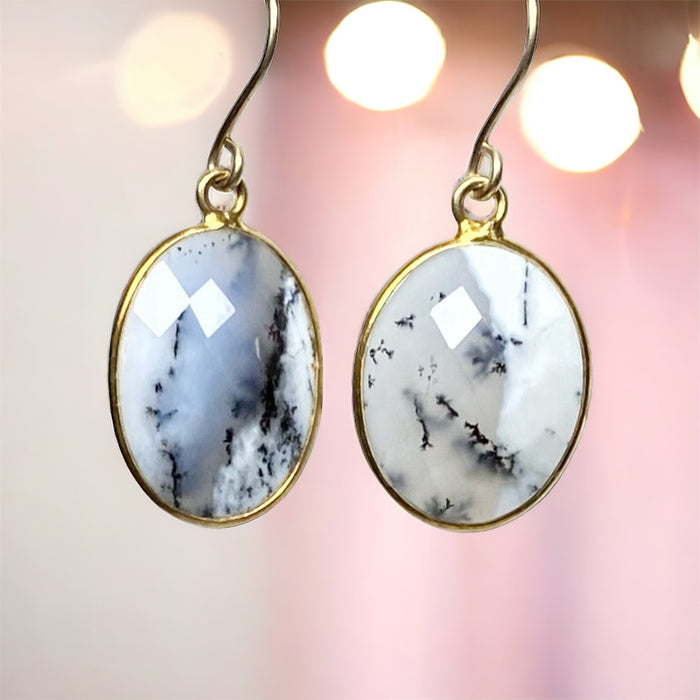 Dendritic Opal Earrings and Pendant Jewelry Set Gold Fill