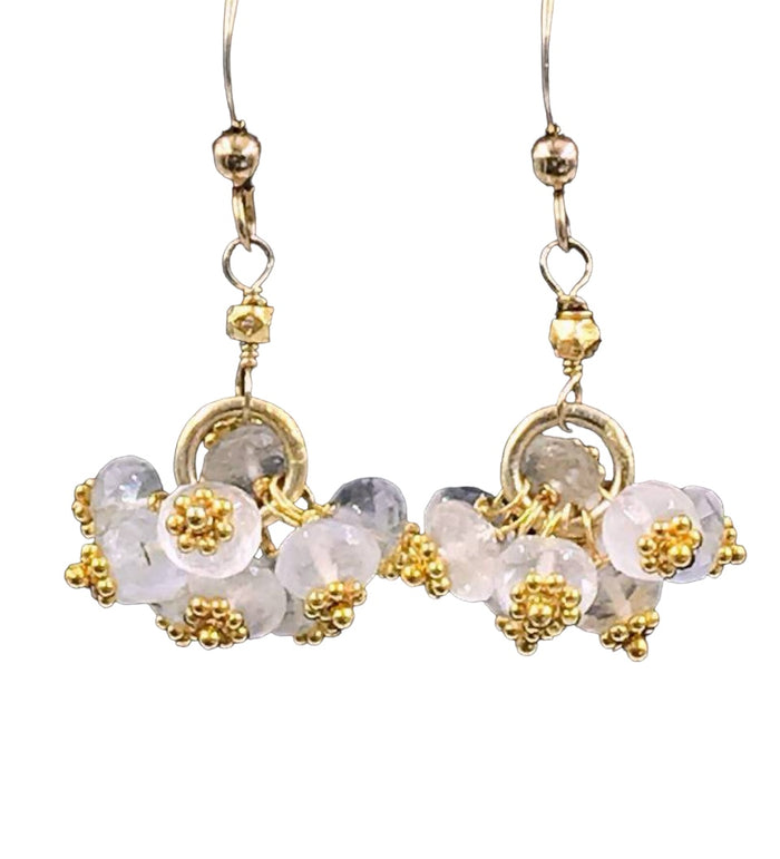 Ceylon Moonstone Cluster Earrings Gold