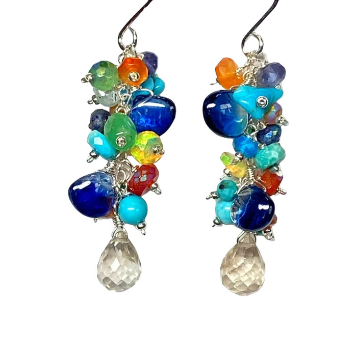 Colorful Gem Dangle Earrings Sterling Silver