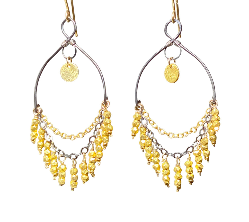 Gold and Black Chandelier Earrings in Mixed Metals